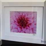 A07. Signed framed photo of pink dahlia. “Dahlia's Heart” - $32 